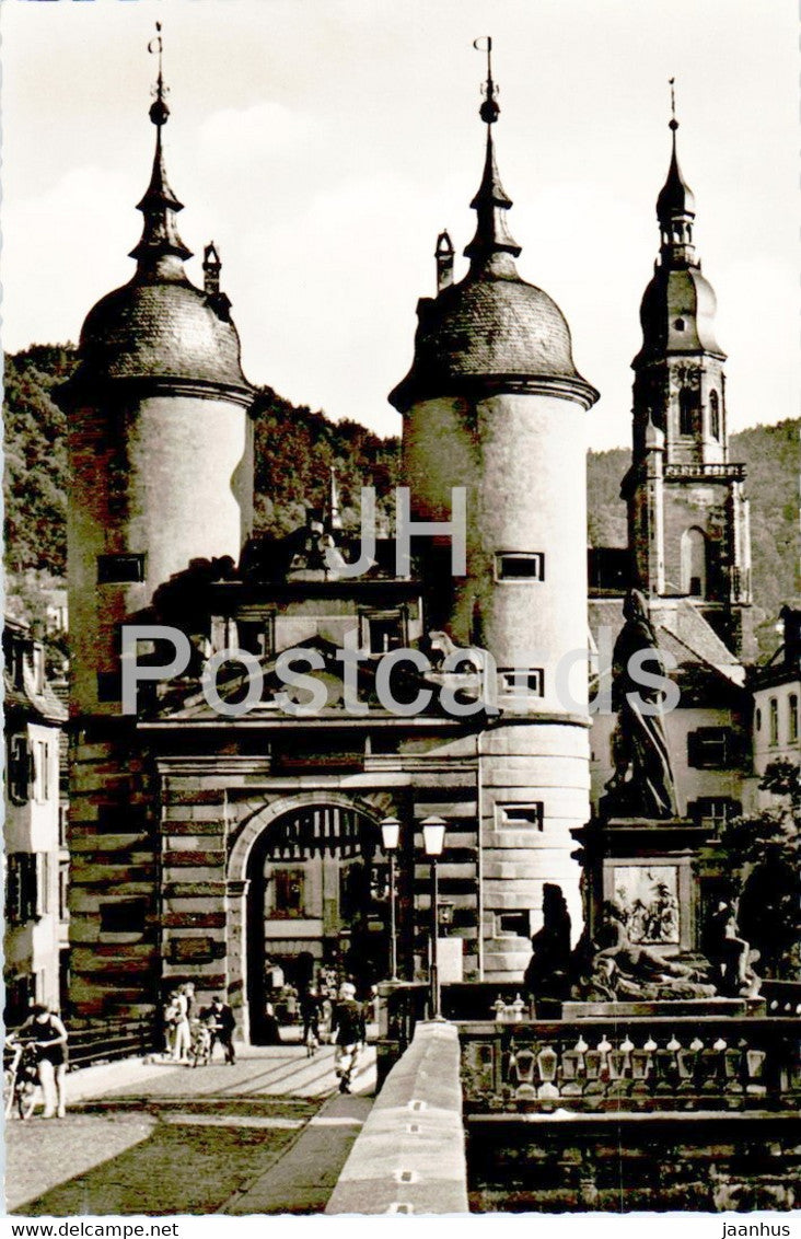 Heidelberg - Das Bruckentor mit Karl Theodor Denkmal - old postcard - 1958 - Germany - unused - JH Postcards