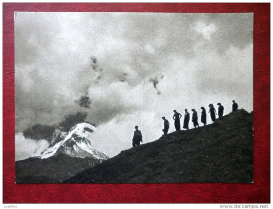 Tourists on the way to Gergeti glacier - Georgian Military Road - 1955 - Georgia USSR - unused - JH Postcards