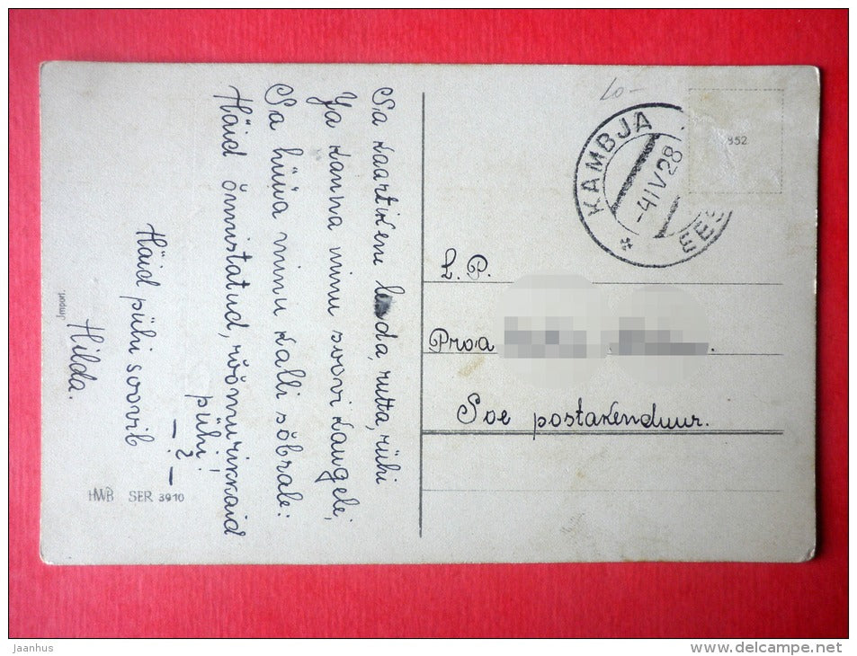 easter greeting card - catkins - HWB SER 3910 - circulated in Estonia Kambja 1928 - JH Postcards