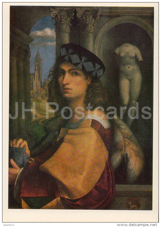 painting by Domenico Capriolo - Portrait of a Man , 1512 - Italian art - Russia USSR - 1982 - unused - JH Postcards