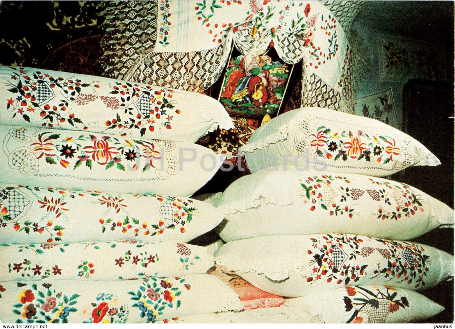 Casa Mare - Embroidery - pillow - handicraft - 1980 - Moldova USSR - unused - JH Postcards