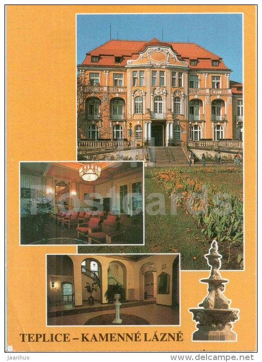 Teplice - Kamenne Lazne - Steinbad - Vaclah Havel stamp - architecture - Czech - used 1997 - JH Postcards