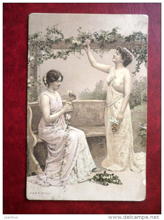 Women - flowers - A &amp; M. B. No 537 - circulated in Tsarist Russia 1907 , St Petersburg - used - JH Postcards