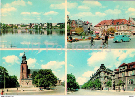 Gniezno - widok ogolny - Katedra - Plac Bohaterow Stalingradu - Ulica Lecha - general view - Cathedral - Poland - used - JH Postcards