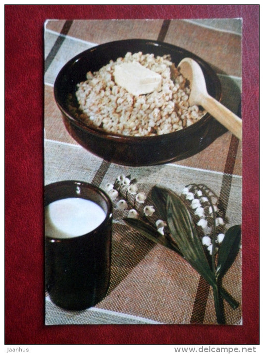 barley porridge with butter and milk - recipes - Estonian Cuisine - 1973 - Russia USSR - unused - JH Postcards