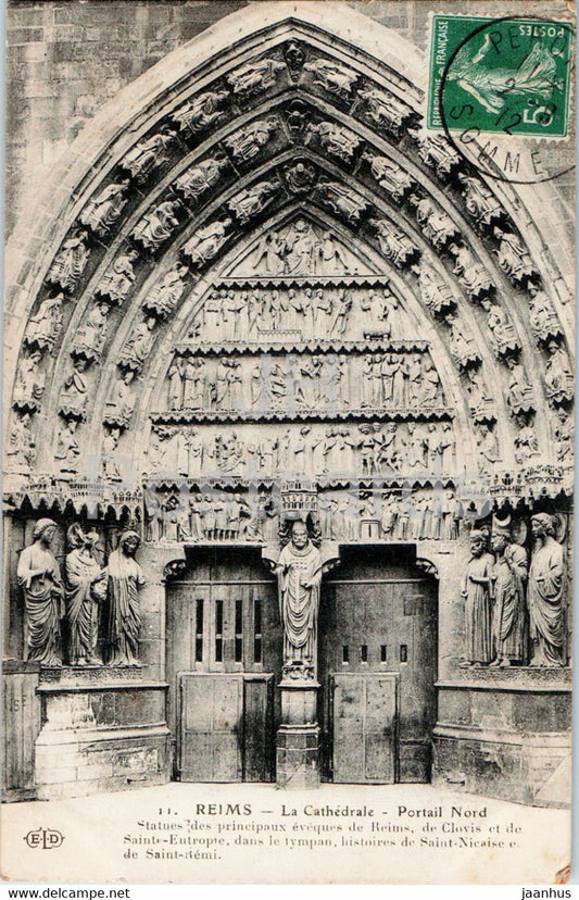 Reims - La Cathedrale - Portail Nord - cathedral - 11 - old postcard - 1912 - France - used - JH Postcards