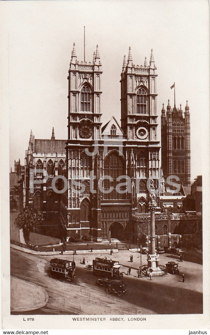 London - Westminster Abbey - tram - 978 - old postcard - 1927 - England - United Kingdom - used - JH Postcards