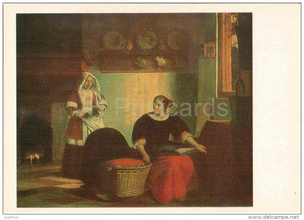 painting by Pieter de Hooch - A Sick Child , 1670s - dutch art - unused - JH Postcards