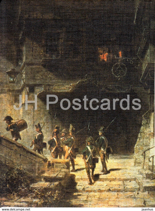 painting by Carl Spitzweg - Nachtliche Runde - German art - Germany - unused - JH Postcards
