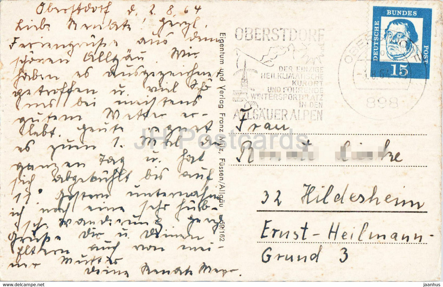Urlaubsgrusse aus Oberstdorf - old postcard - 1964 - Germany - used