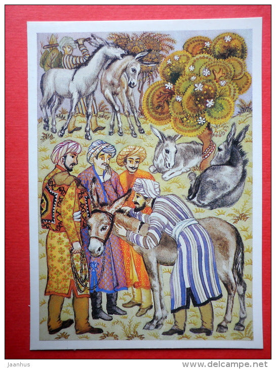 illustration by A. Melikhov - Tief and Simpleton - donkey - 1001 Nights - 1987 - Russia USSR - unused - JH Postcards
