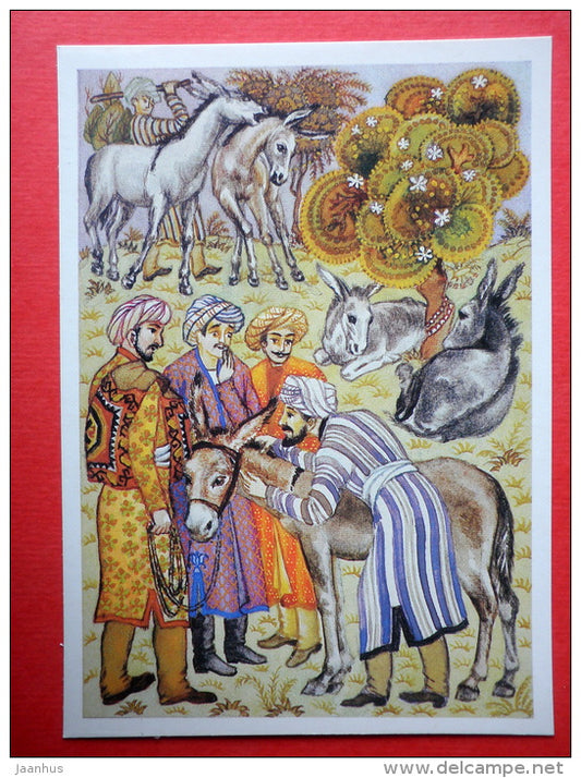 illustration by A. Melikhov - Tief and Simpleton - donkey - 1001 Nights - 1987 - Russia USSR - unused - JH Postcards