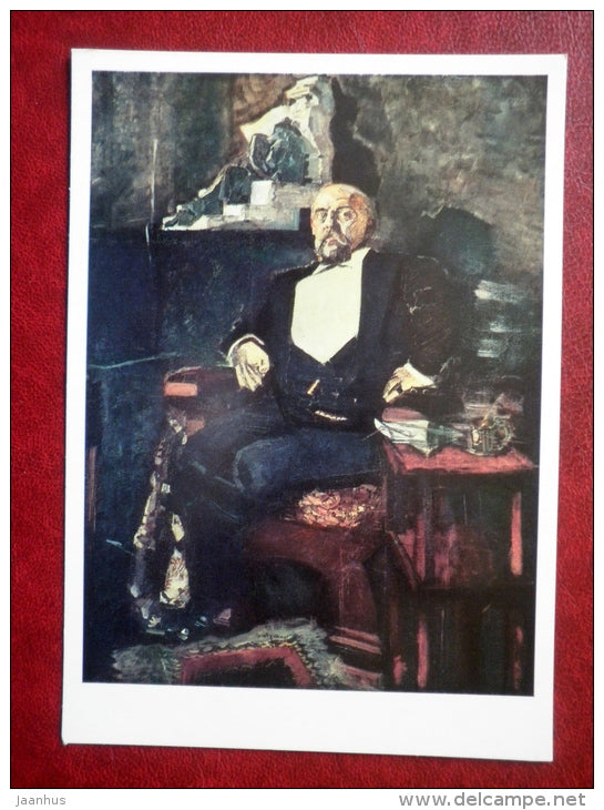painting by Mikhail Vrubel , Portrait of Savva Mamontov , 1897 - russian art - unused - JH Postcards