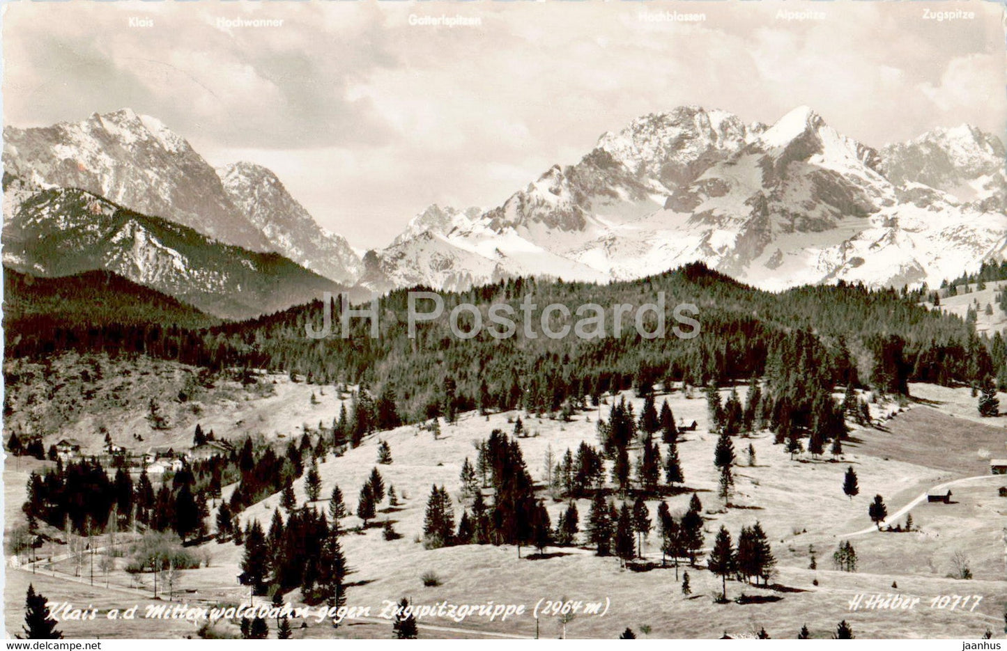 Klais a d Mittenwaldbahn gegen Zugspitzgruppe 2964 m - old postcard - 1961 - Germany - used - JH Postcards