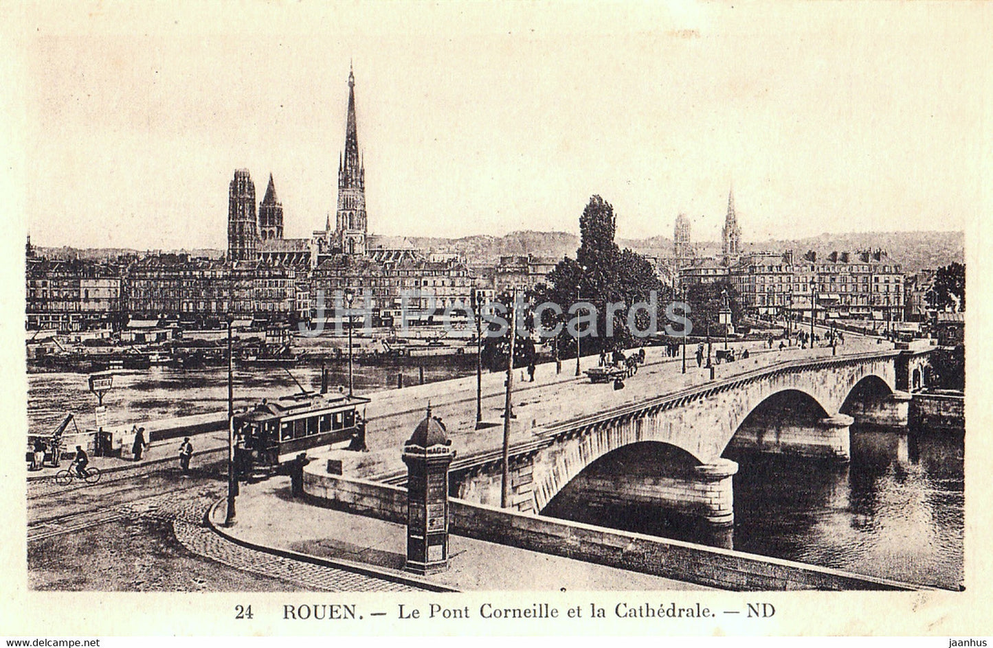 Rouen - Le Pont Corneille et la Cathedrale - tram - 24 - old postcard - France - unused - JH Postcards