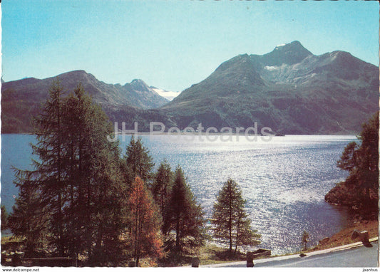 Blick von der Strasse Sils Maloja uber den Silsersee auf Isola und Piz della Margna - Switzerland - unused - JH Postcards