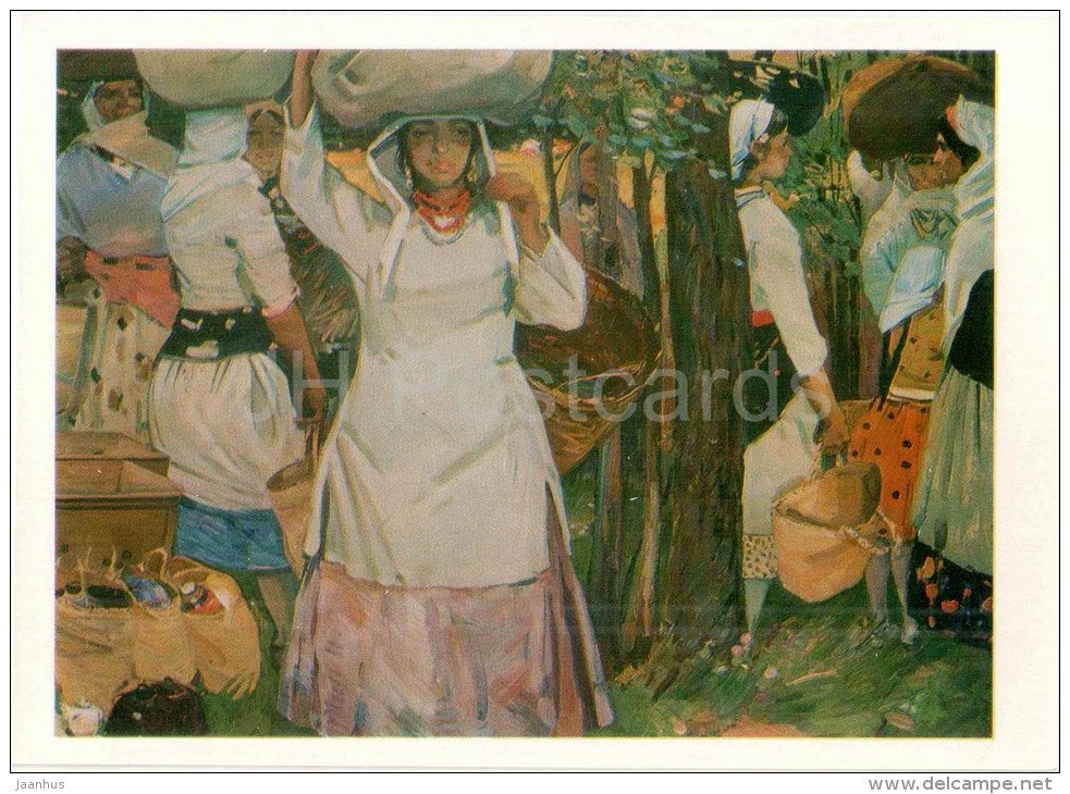 painting by Beyuk-Aga Meshadi ogly Mirzazade - Midday , 1963 - women - market - azerbaijan art - unused - JH Postcards