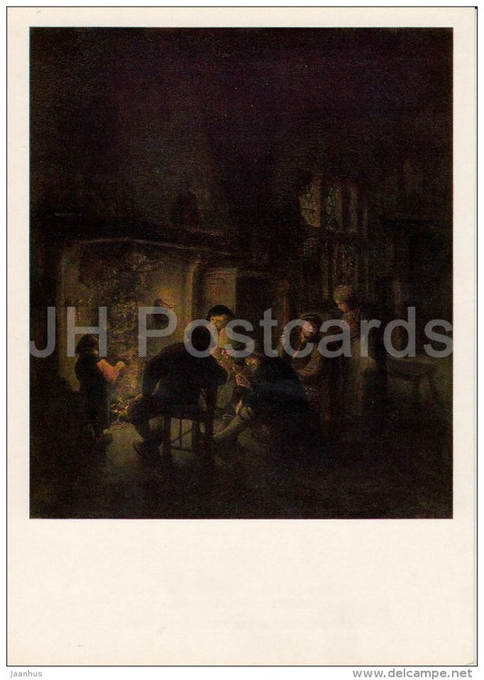 painting by Adriaen van Ostade - Conversation by the fire - Dutch art - Russia USSR - 1985 - unused - JH Postcards