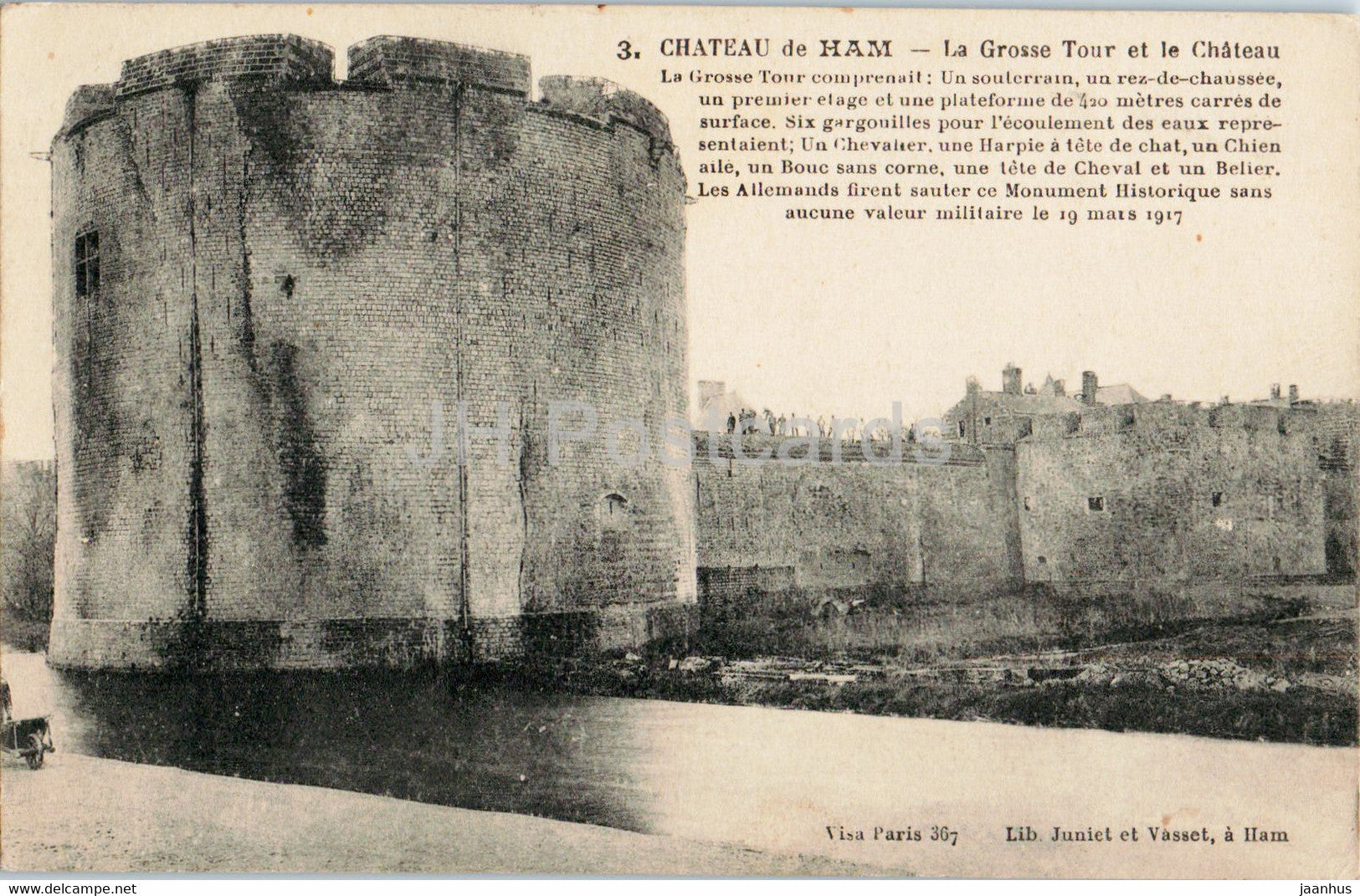 Chateau de Ham - La Grosse Tour et le Chateau - castle - 3 - old postcard - 1917 - France - used - JH Postcards