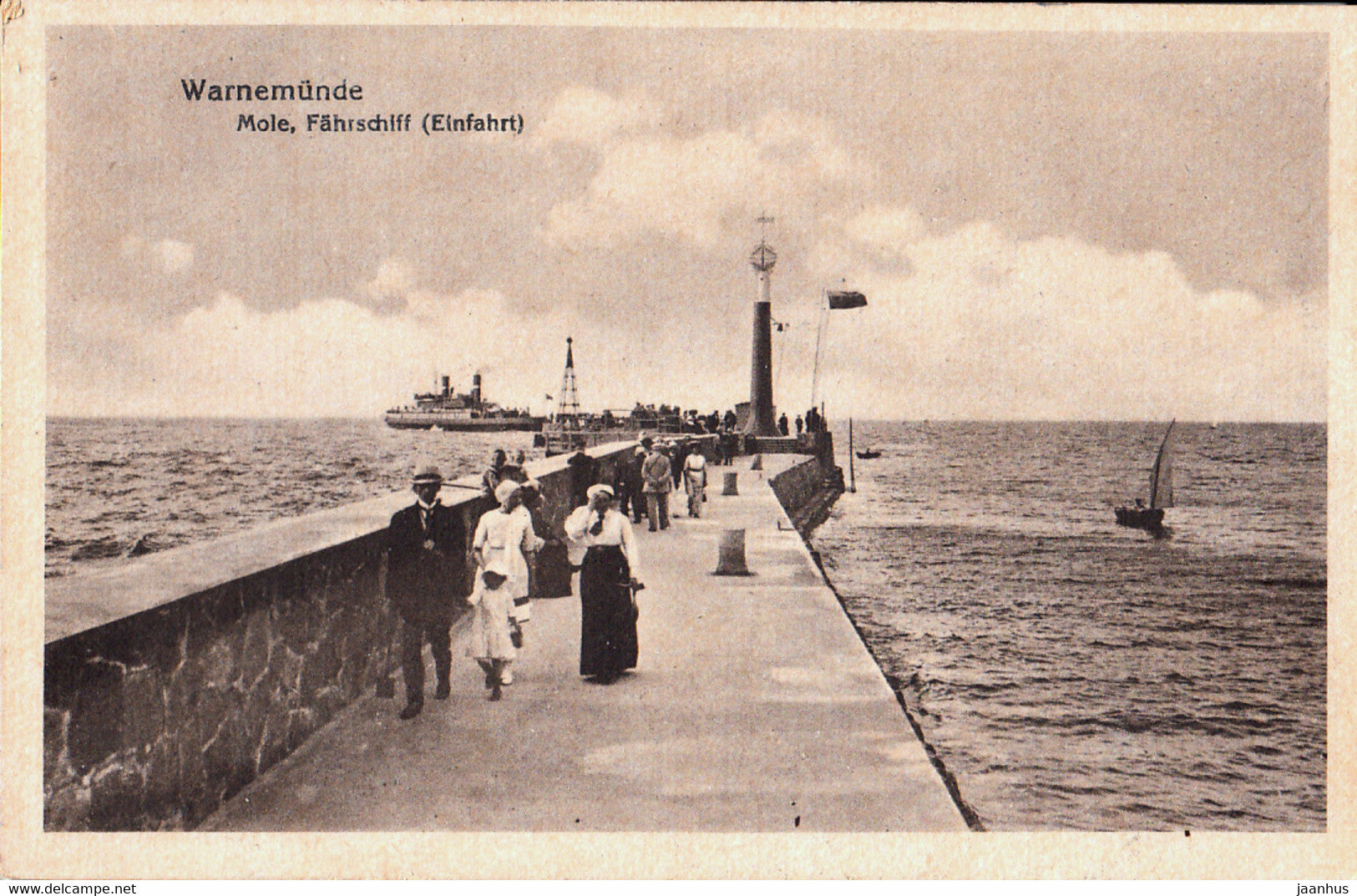 Warnemunde - Mole - Fahrschiff - Einfahrt - old postcard - 1919 - Germany - used - JH Postcards