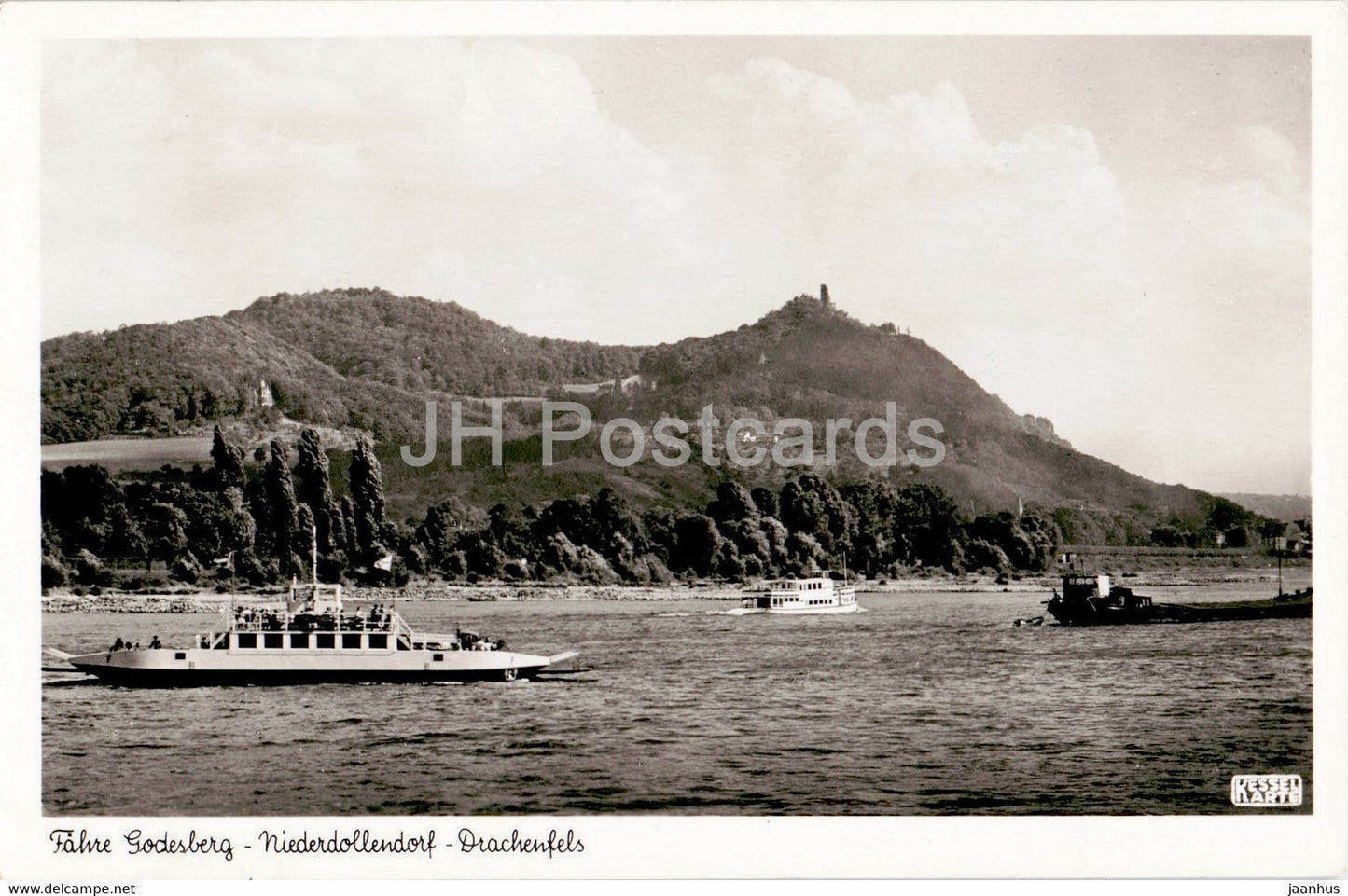 Fahre Godesberg - Niederdollendorf - Drachenfels - ferry - old postcard - 1953 - Germany - used - JH Postcards