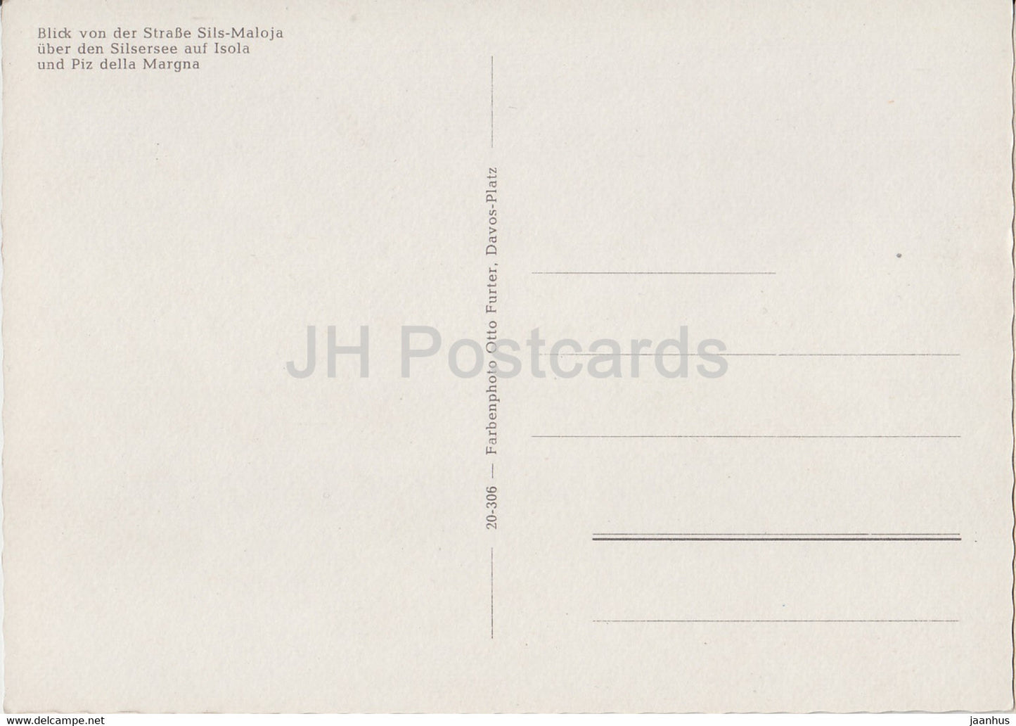 Blick von der Strasse Sils Maloja uber den Silsersee auf Isola und Piz della Margna - Switzerland - unused