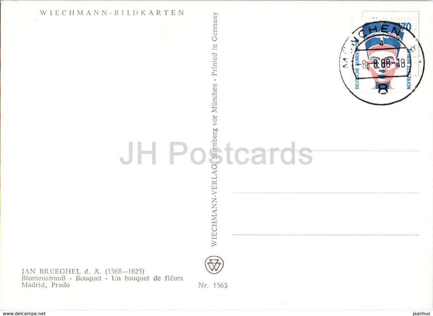 painting by Jan Brueghel the Elder - Blumenstrauss - Bouquet - Flemish art - 1988 - Germany - unused