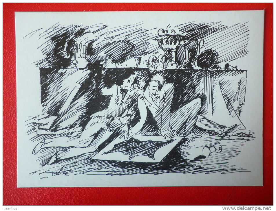 illustration by A. Kravchenko - Men - The Magic Skin - Novel by Honore de Balzac - 1975 - Russia USSR - unused - JH Postcards