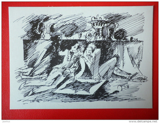illustration by A. Kravchenko - Men - The Magic Skin - Novel by Honore de Balzac - 1975 - Russia USSR - unused - JH Postcards