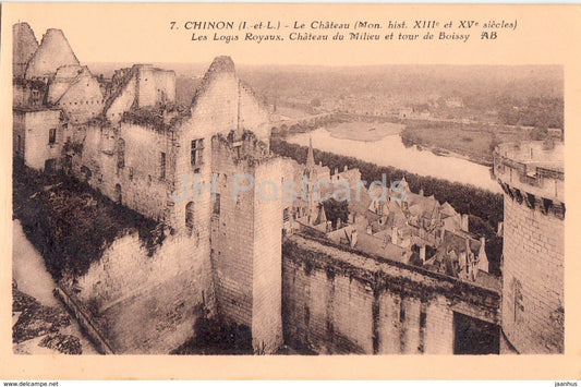 Chinon - Le Chateau - Les Logis Royaux - Chateau du Milieu et tour de Boissy - 7 - old postcard - France - unused - JH Postcards