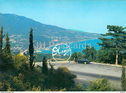panoramic view of Yalta - car Volga - Ukraine USSR - unused - JH Postcards