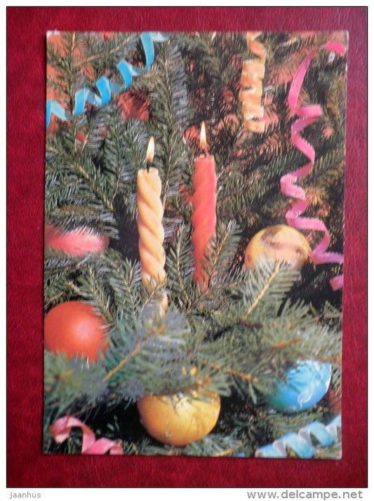 New Year greeting card - candles - decorations - 1986 - Russia USSR - unused - JH Postcards