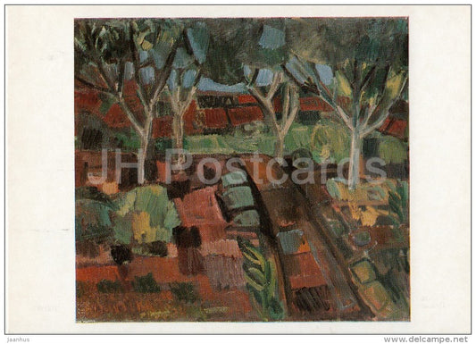 painting by Augustinas Savickas - Spring Landscape , 1974 - Lithuanian art - 1977 - Russia USSR - unused - JH Postcards