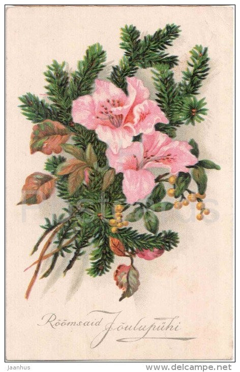 Christmas Greeting Card - flowers - old postcard - circulated in Estonia Viljandi in 1930s - JH Postcards