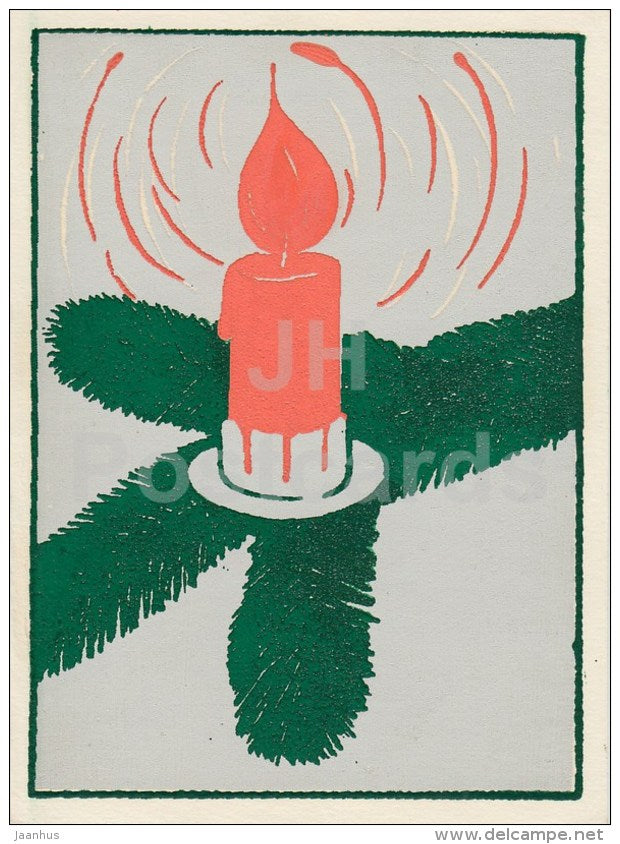New Year Greeting Card - illustration - candle - Estonia - USSR - used - JH Postcards
