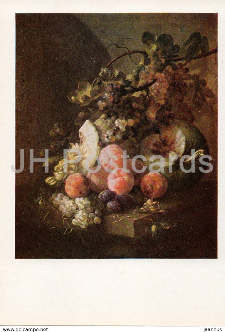 painting by Jan Frans van Son - Still Life with Peaches - Flemish art - 1982 - Russia USSR - unused