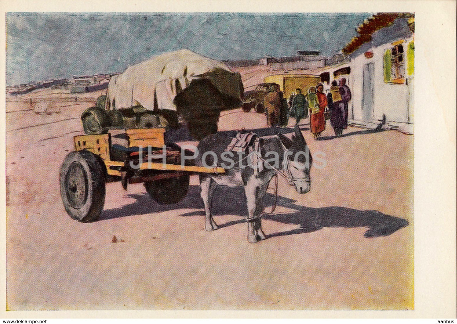 painting by A. Stroganov - Midday - donkey - Mongolian art - 1966 - Russia USSR - unused - JH Postcards
