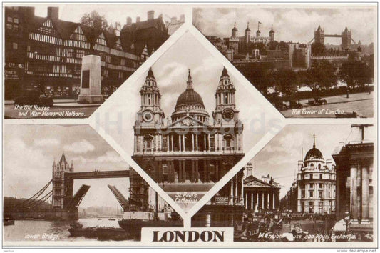 Tower of London - Tower Bridge - St. Paulus Cathedral - London - England - old postcard - unused - JH Postcards