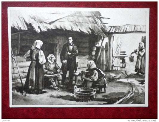 Kreutzwald folk poetry gathering by V. Tolli - estonian writer Fr. R. Kreutzwald - estonian art  - unused - JH Postcards
