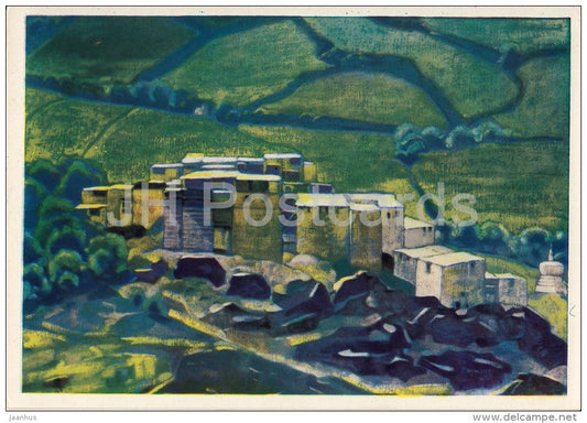 painting by S. Roerich - Kardang Lahaul , 1932 - monastery - Russian art - 1960 - Russia USSR - unused - JH Postcards