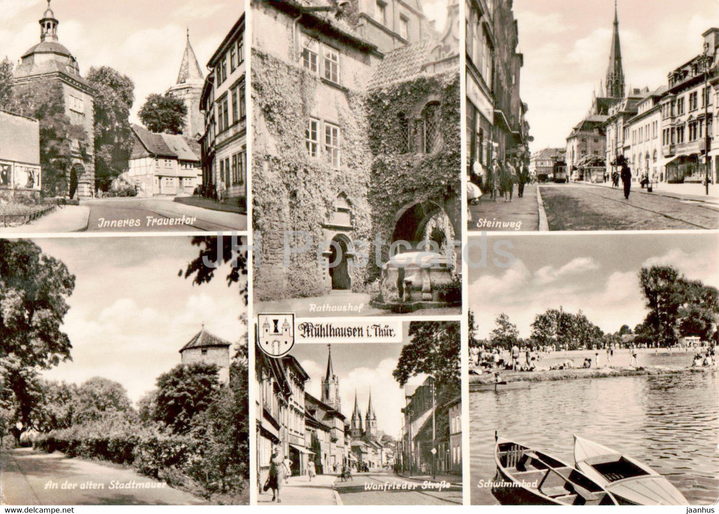 Muhlhausen i Thur - Inneres Frauentor - Rathaushof - Steinweg - Schwimmbad - old postcard - Germany DDR - unused - JH Postcards
