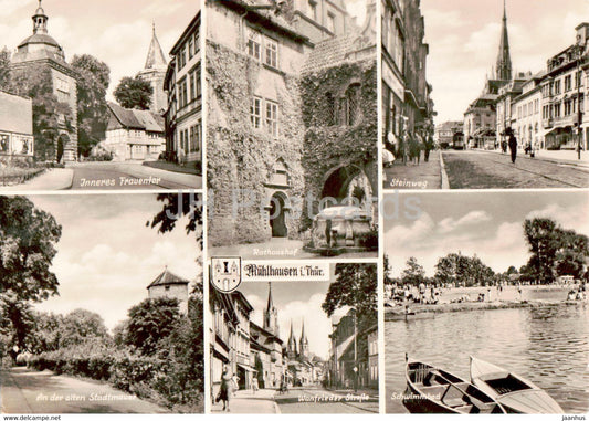Muhlhausen i Thur - Inneres Frauentor - Rathaushof - Steinweg - Schwimmbad - old postcard - Germany DDR - unused - JH Postcards