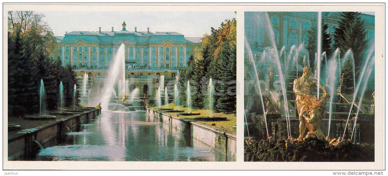 The Great Cascade . The Samson Fountain - The Great Palace - Petrodvorets - 1984 - Russia USSR - unused - JH Postcards