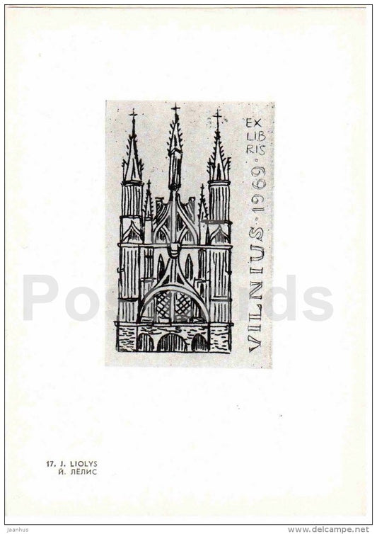 J. Liolys - Vilnius - Ex Libris - 1969 - Lithuania USSR - unused - JH Postcards