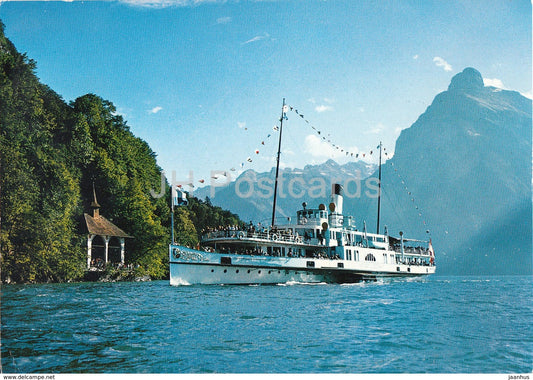 Urnersee - Tellskapelle mit Gitschen - passenger ship - steamer - Switzerland - unused - JH Postcards