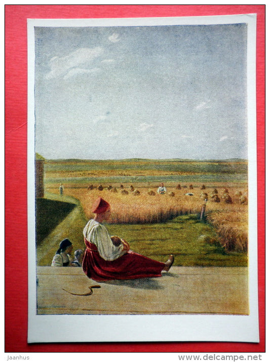 painting by Alexey Venetsianov - In the Harvest . Summer - woman - sickle - russian art - unused - JH Postcards