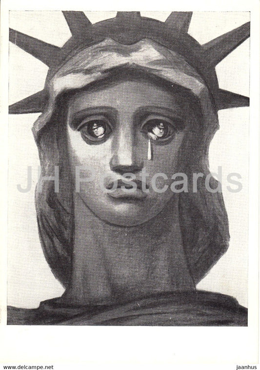 Russian writer Vladimir Mayakovsky - American Liberty - illustration - 1969 - Russia USSR - unused - JH Postcards