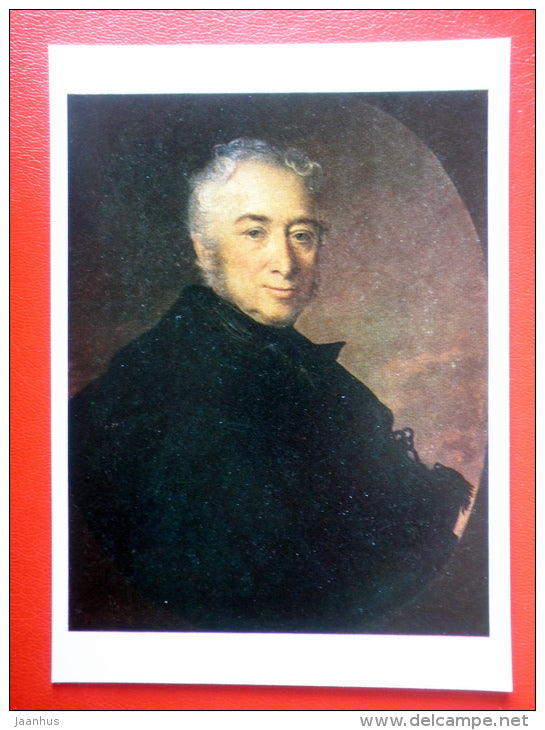 painting by V. Tropinin . Portrait of A. Olsufyev - russian art - unused - JH Postcards