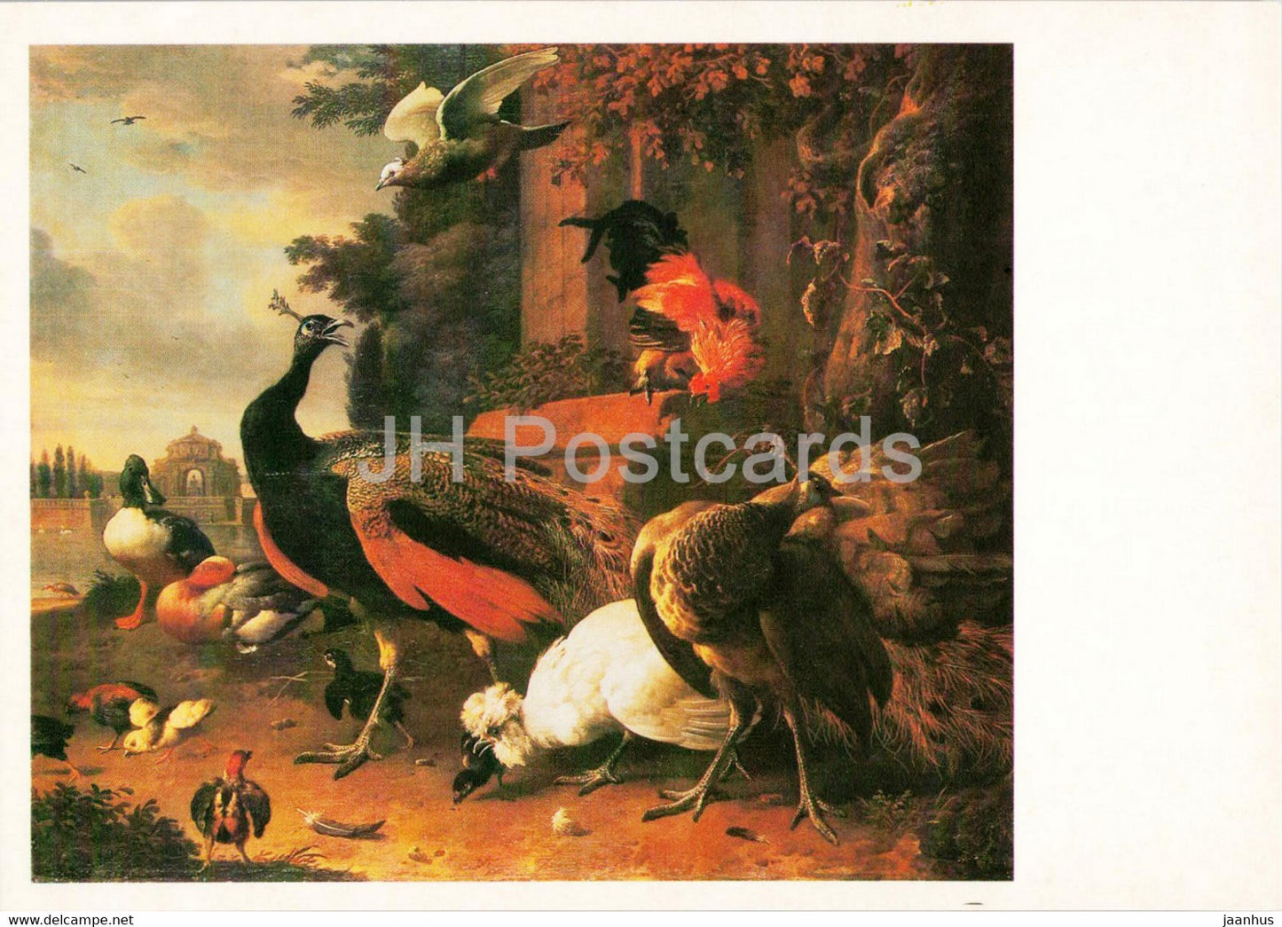 painting by Melchior d'Hondecoeter - Birds in the Park - Dutch art - 1987 - Russia USSR - unused - JH Postcards
