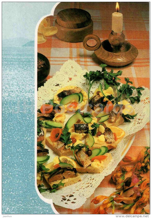 delicious sandwiches - Fish Dishes - cuisine - 1990 - Russia USSR - unused - JH Postcards